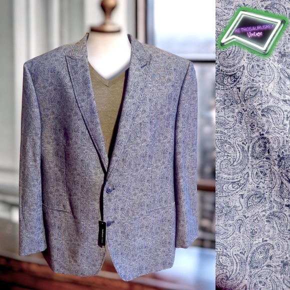 VAN Heusen Studio Funky Paisley Blue Dress Blazer, 46R New - Picture 2 of 9